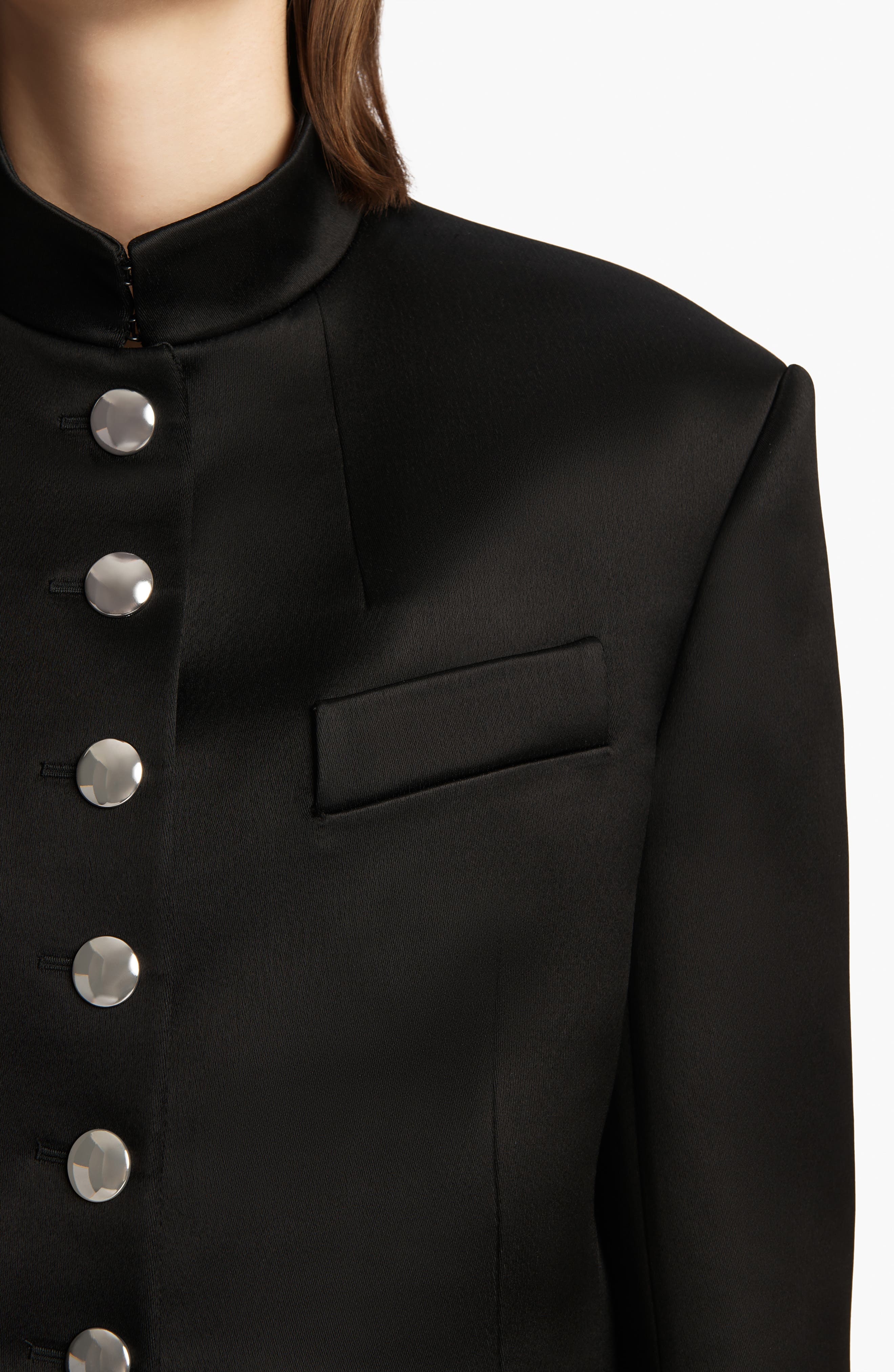 Khaite Samuelson Crop Satin Jacket in Black at Nordstrom - 4