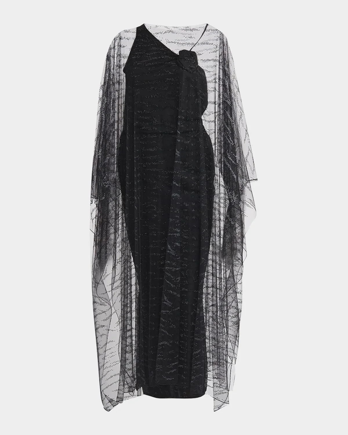 Crystal Embellished Sheer Long Cape - 1