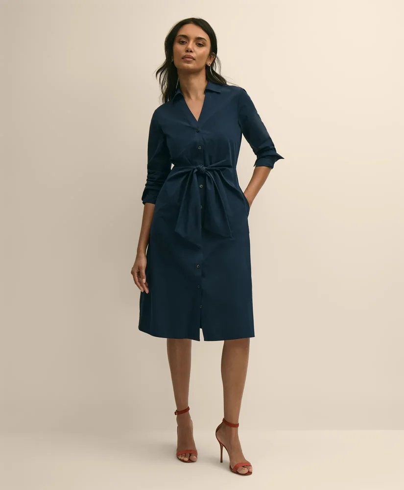 Supima® Cotton Tie-Waist Shirt Dress - 1