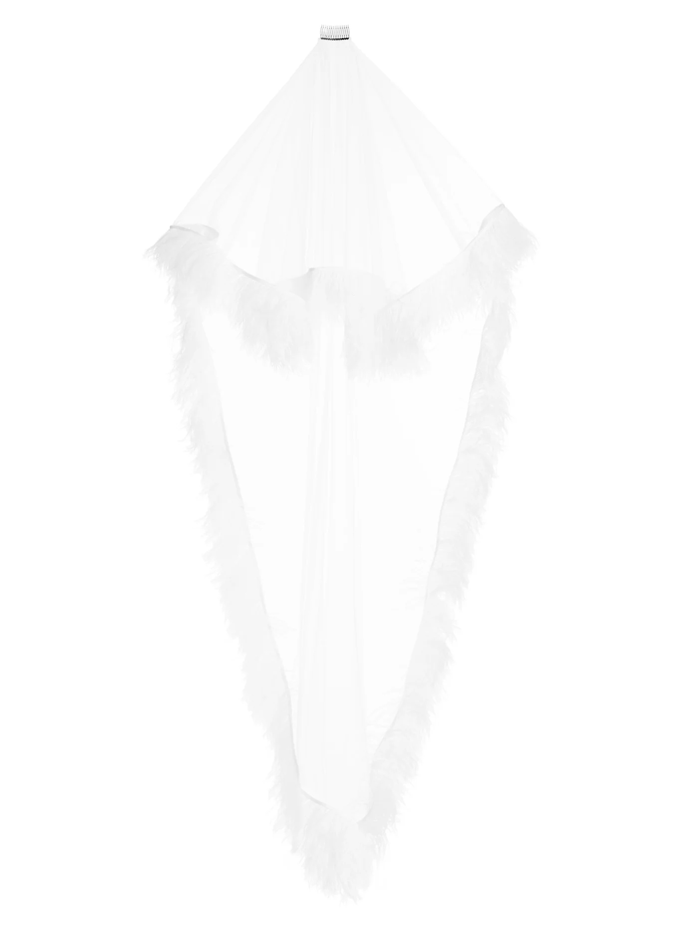 Ostrich feather-trimmed tulle veil - 1