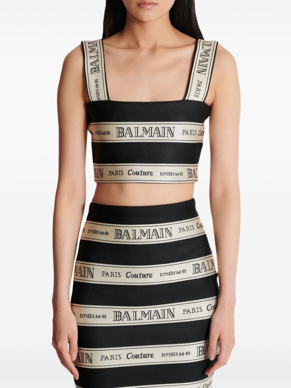 ribbon-jacquard crop top - 5