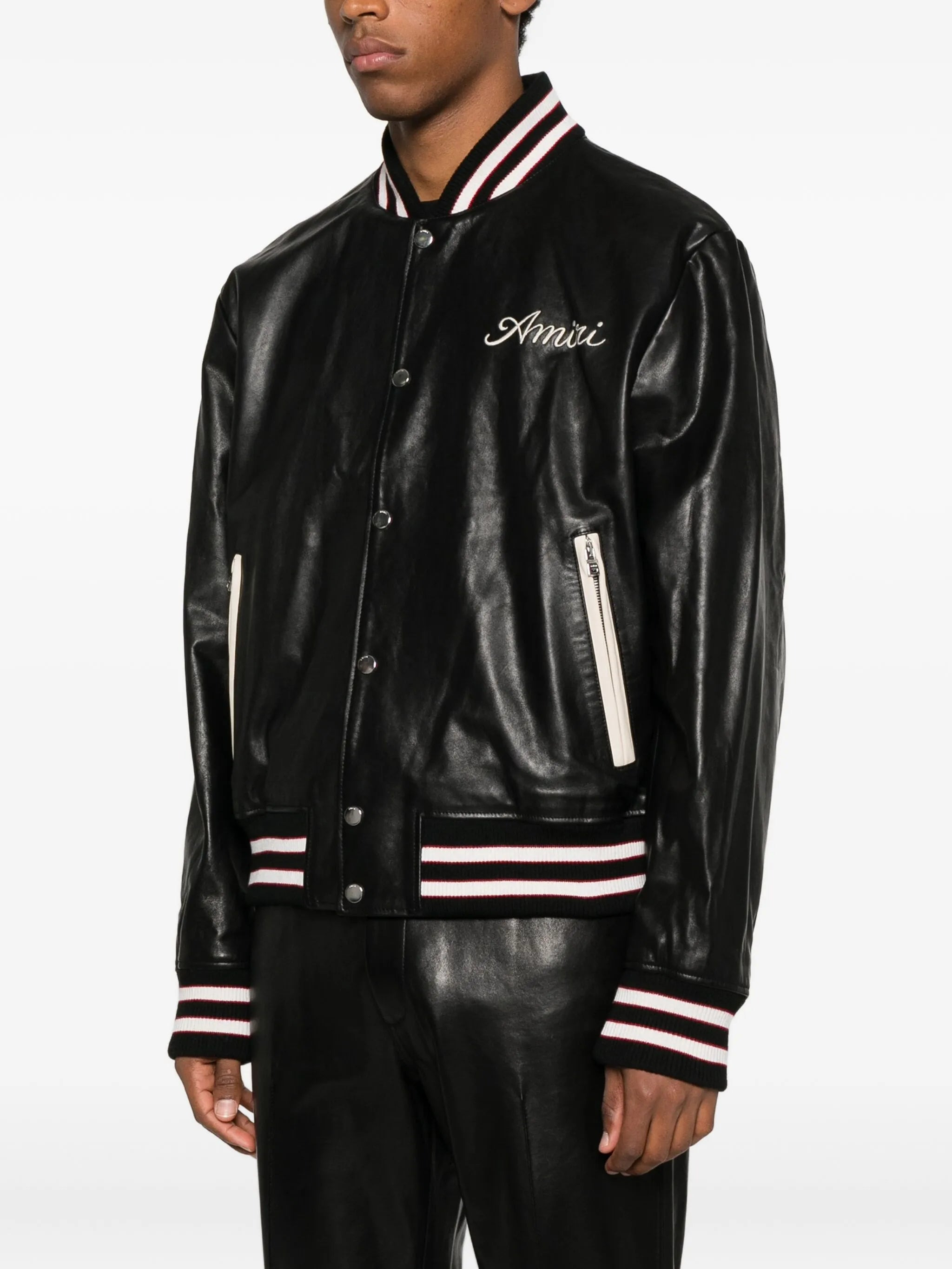 Amiri Embroidered Leather Varsity Jacket - 3