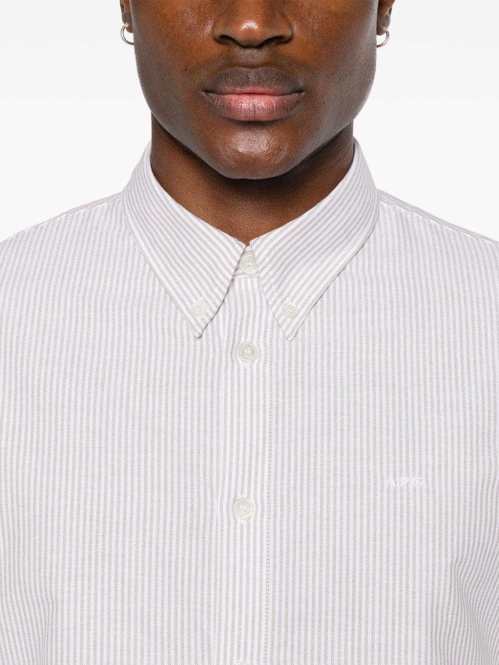 embroidered-logo striped shirt - 5