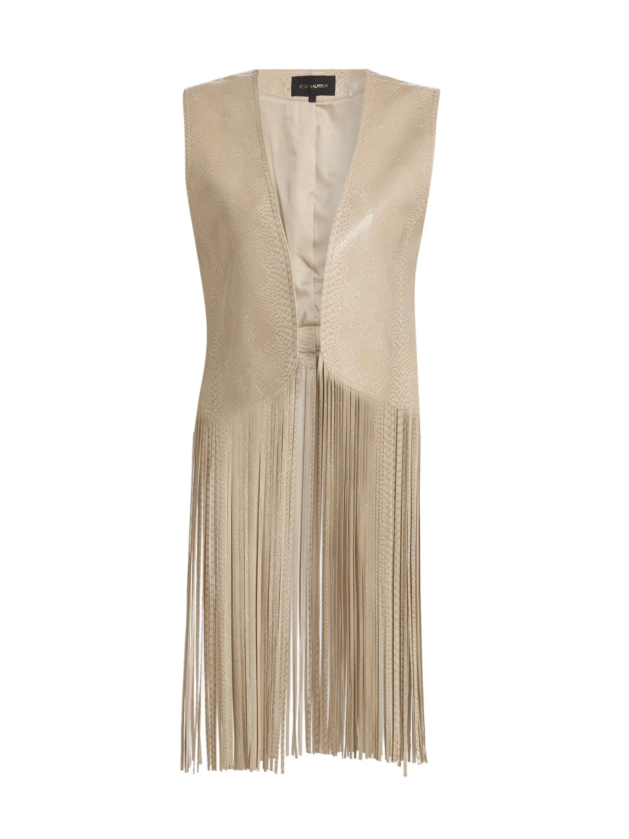 Women's Angela Fringe Snake-Embossed Leather Vest - Ecru Multi - 1