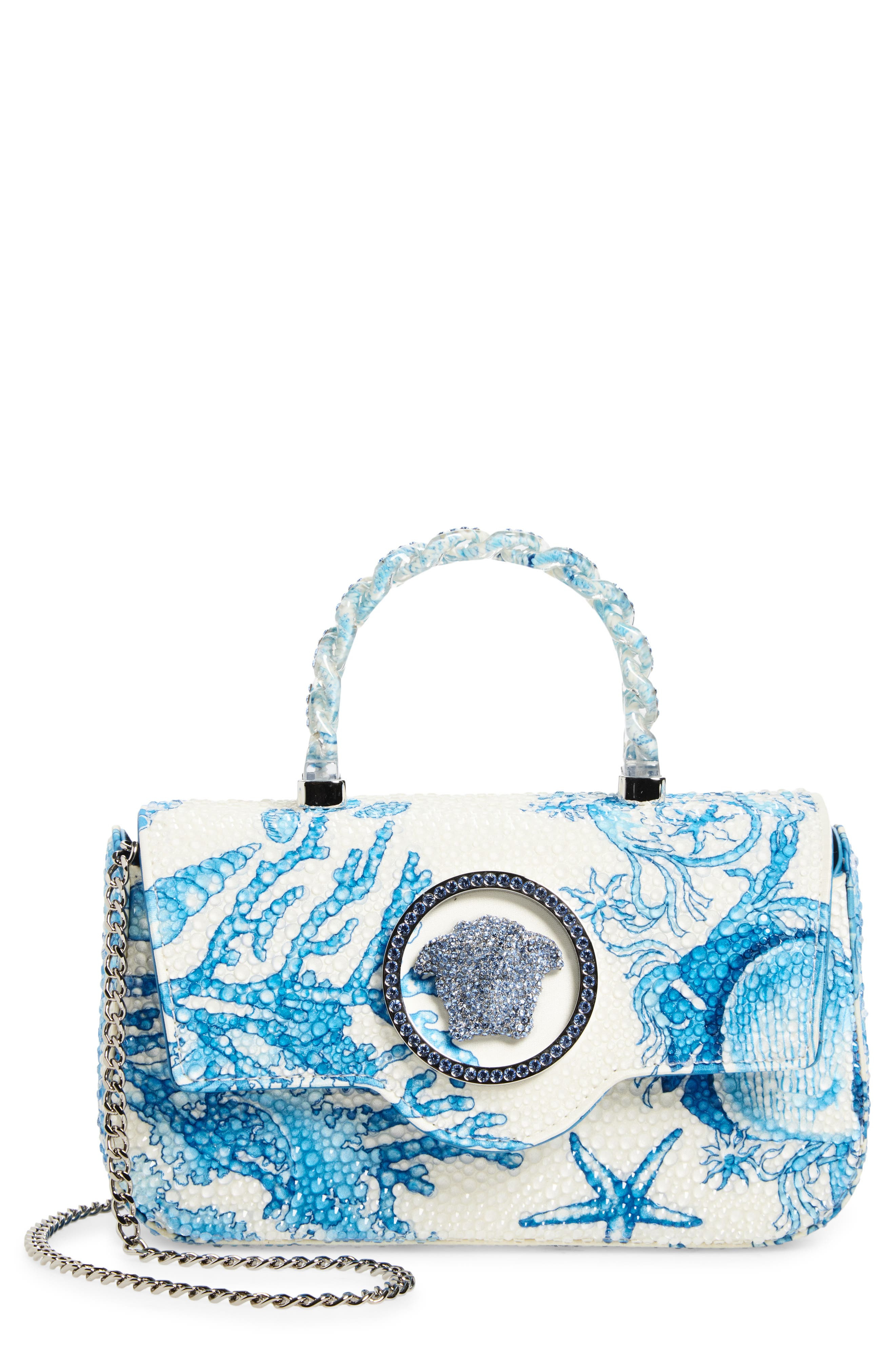 Versace Mini La Medusa Underwater Barocco Satin Top Handle Bag in Bright Blue Multi at Nordstrom - 1