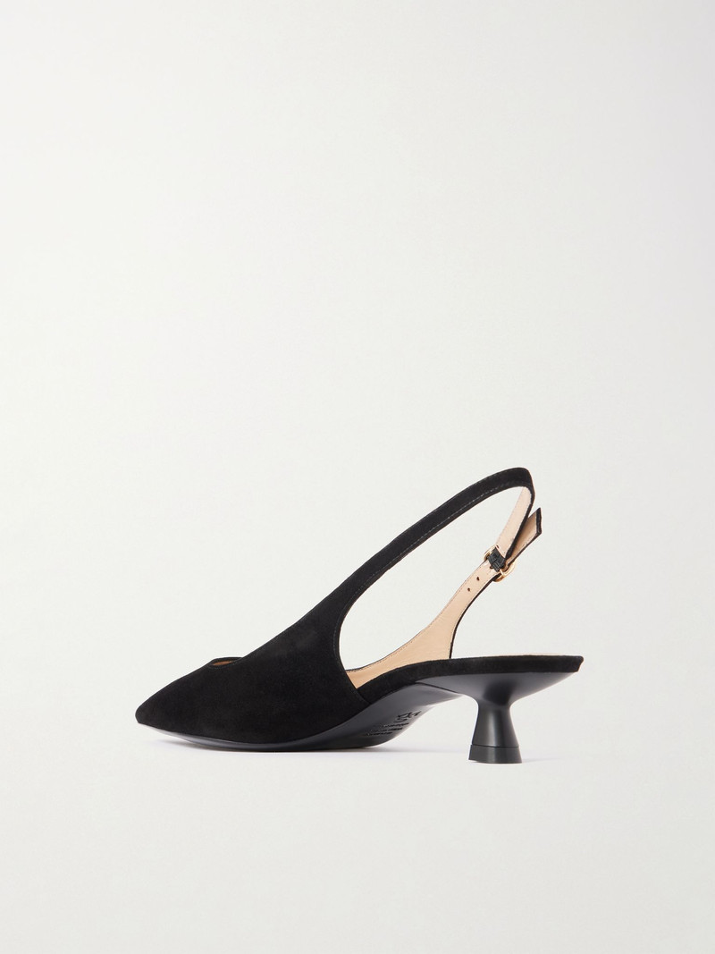 Stuart Sculpt leather-trimmed suede slingback pumps Black 3
