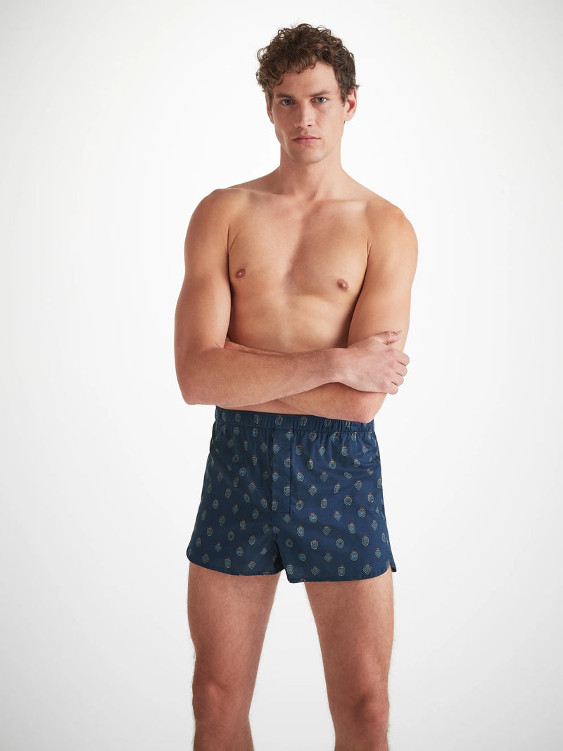 Men's Modern Fit Boxers Cotton Batiste Navy Badge Print - 1