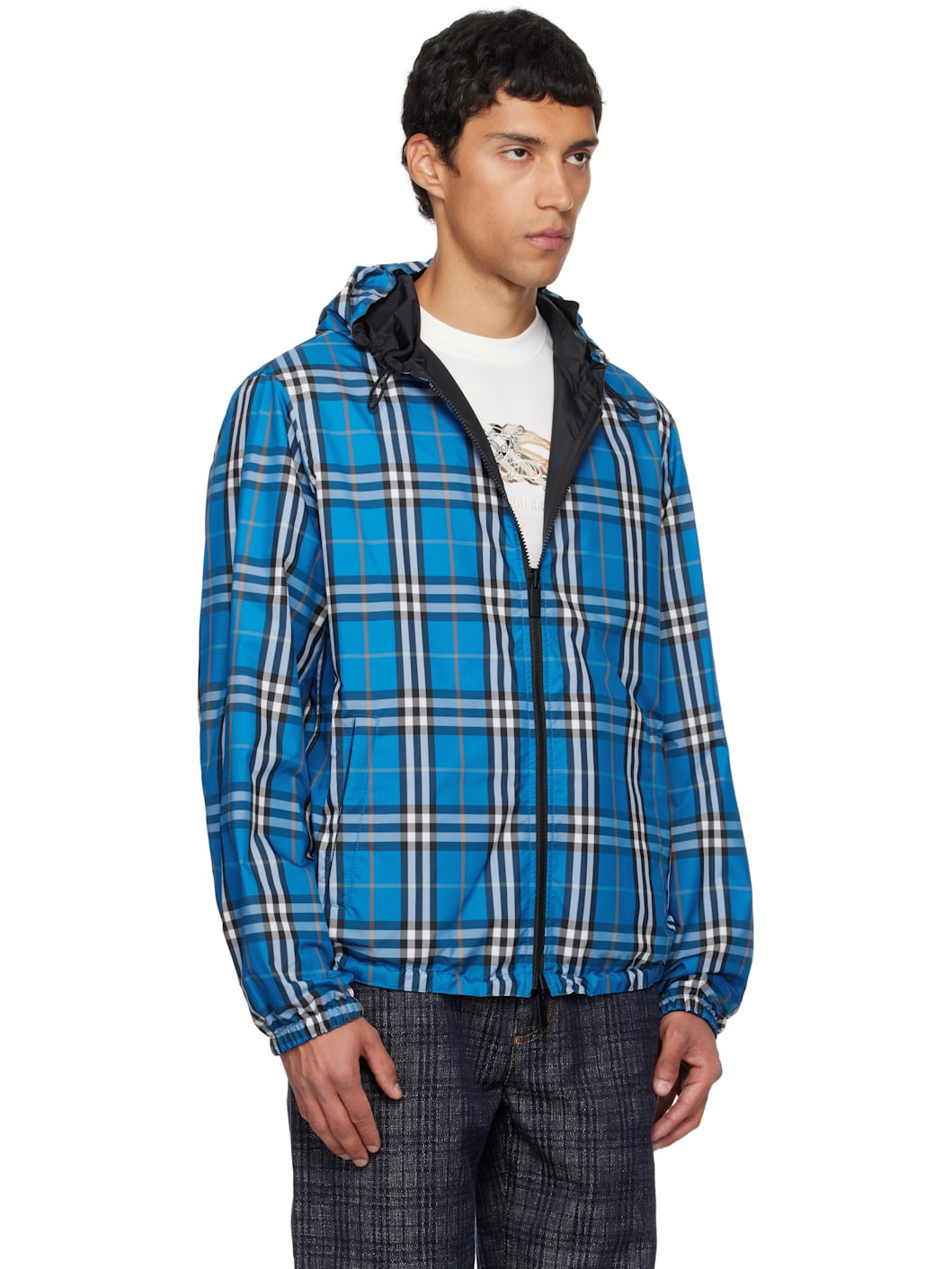 Blue & Black Hooded Reversible Jacket - 2