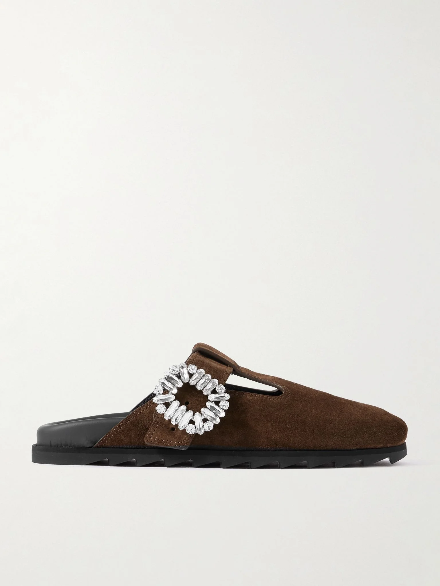 Slidy Viv crystal-embellished suede slip-ons Dark brown - 1