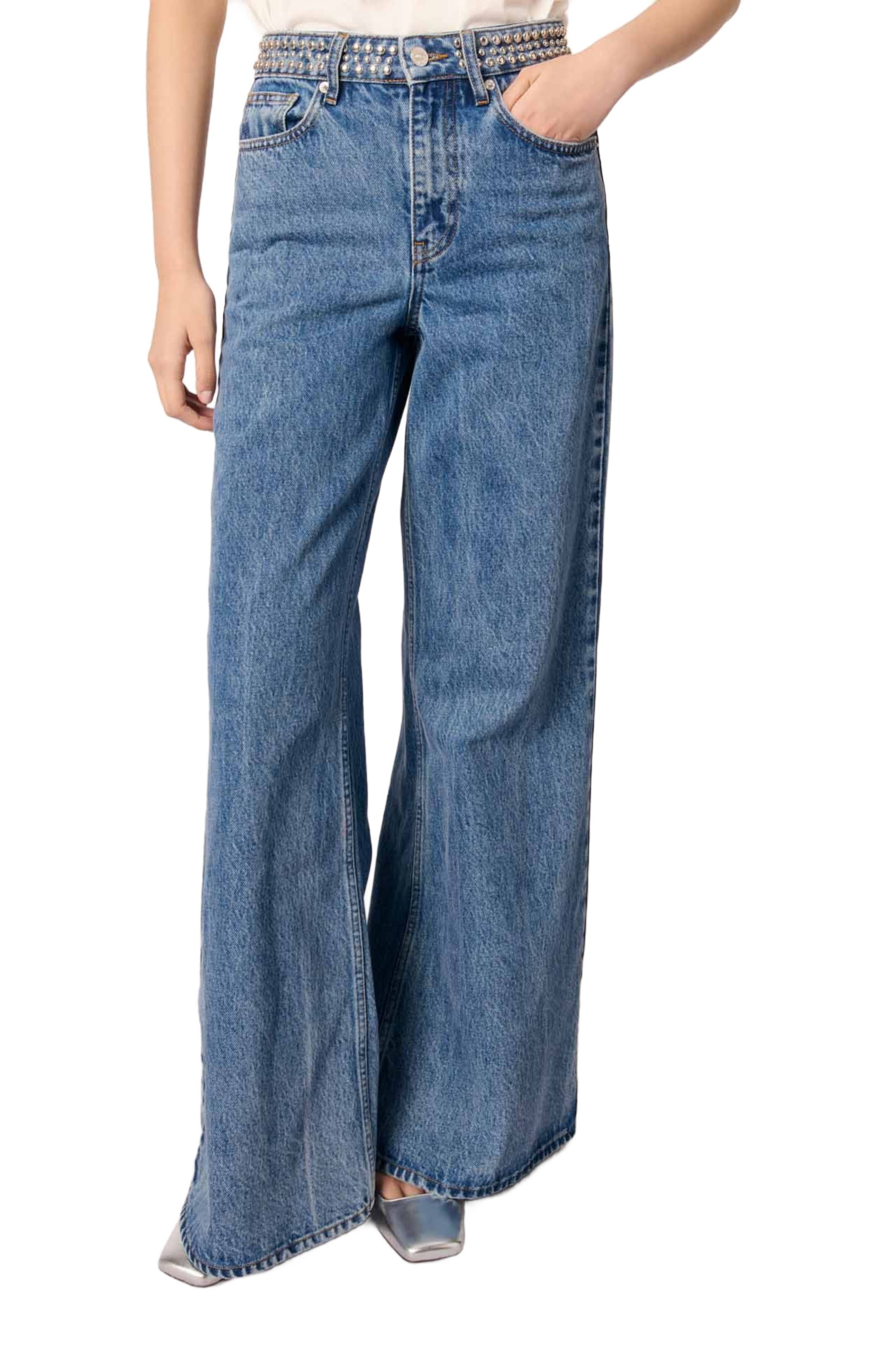 maje Flares jeans with studded waistband in Blue Jean at Nordstrom - 1