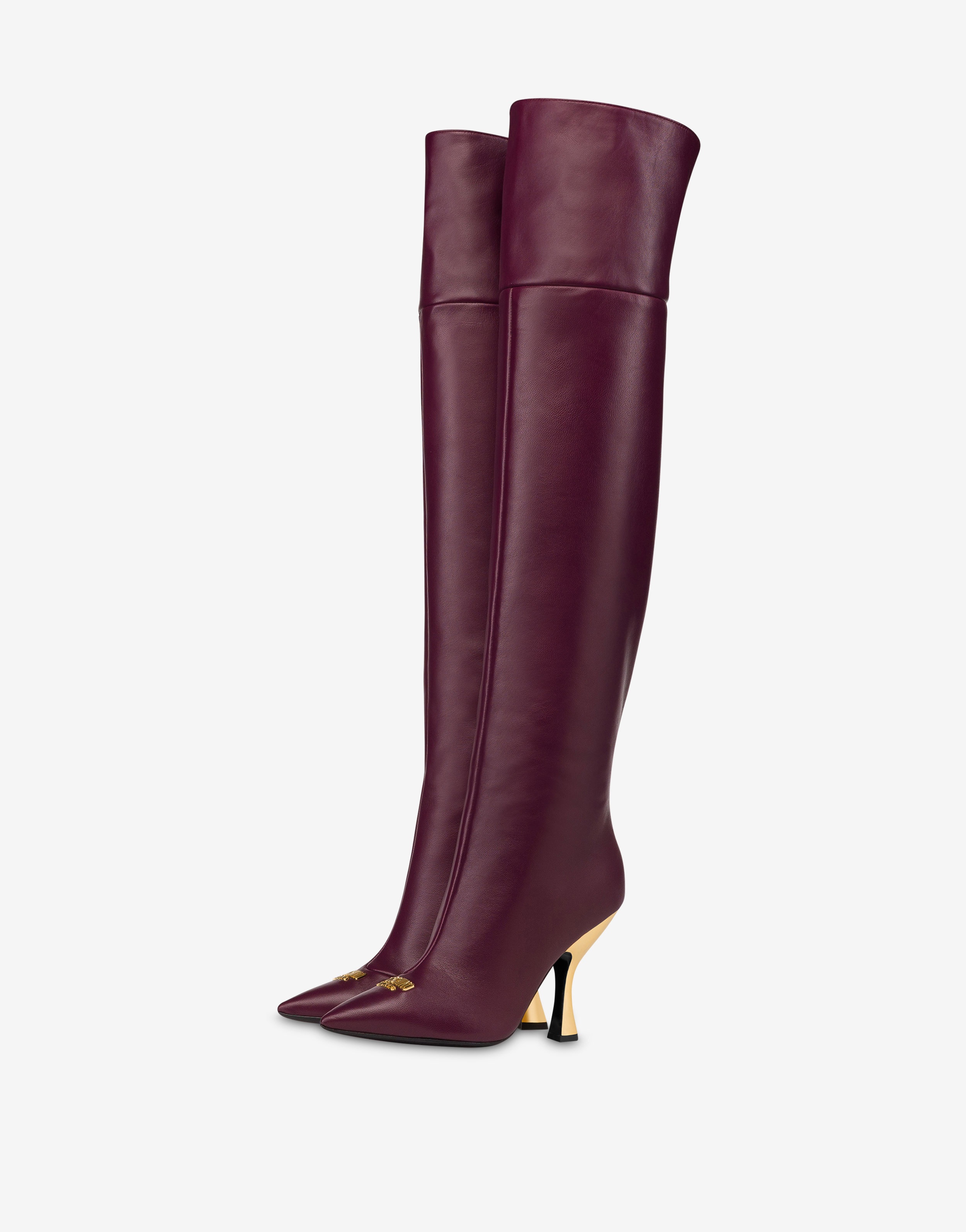 METAL LOGO NAPPA LEATHER OVER-THE-KNEE BOOTS - 1
