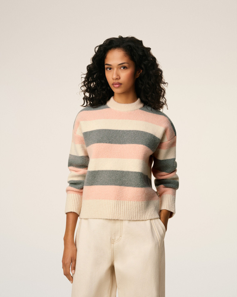 GREY ALPACA STRIPED CREWNECK SWEATER 3