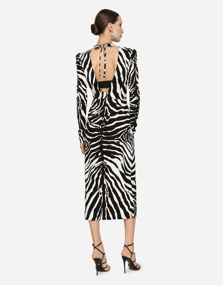 Zebra-print cady calf-length dress - 2