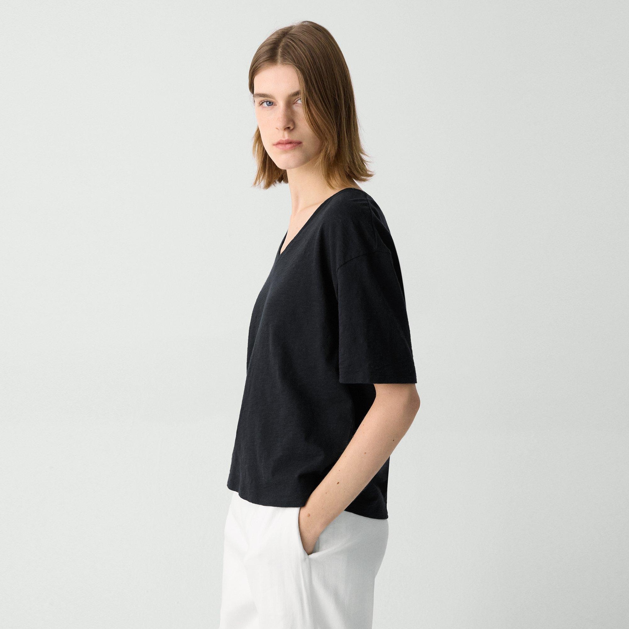 Relaxed V-Neck Tee in Cotton - 3