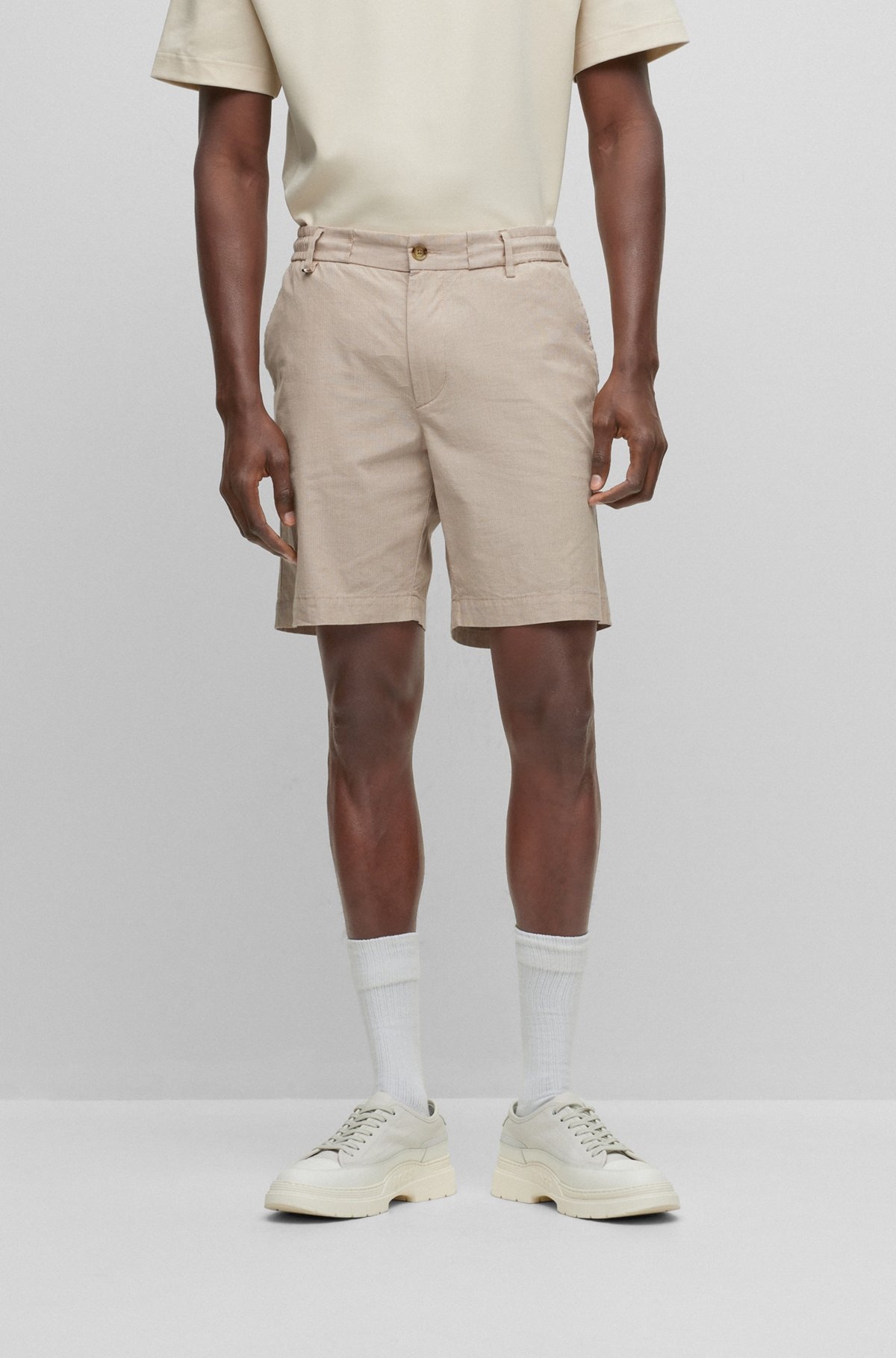 SLIM-FIT SHORTS IN COTTON-BLEND POPLIN - 2