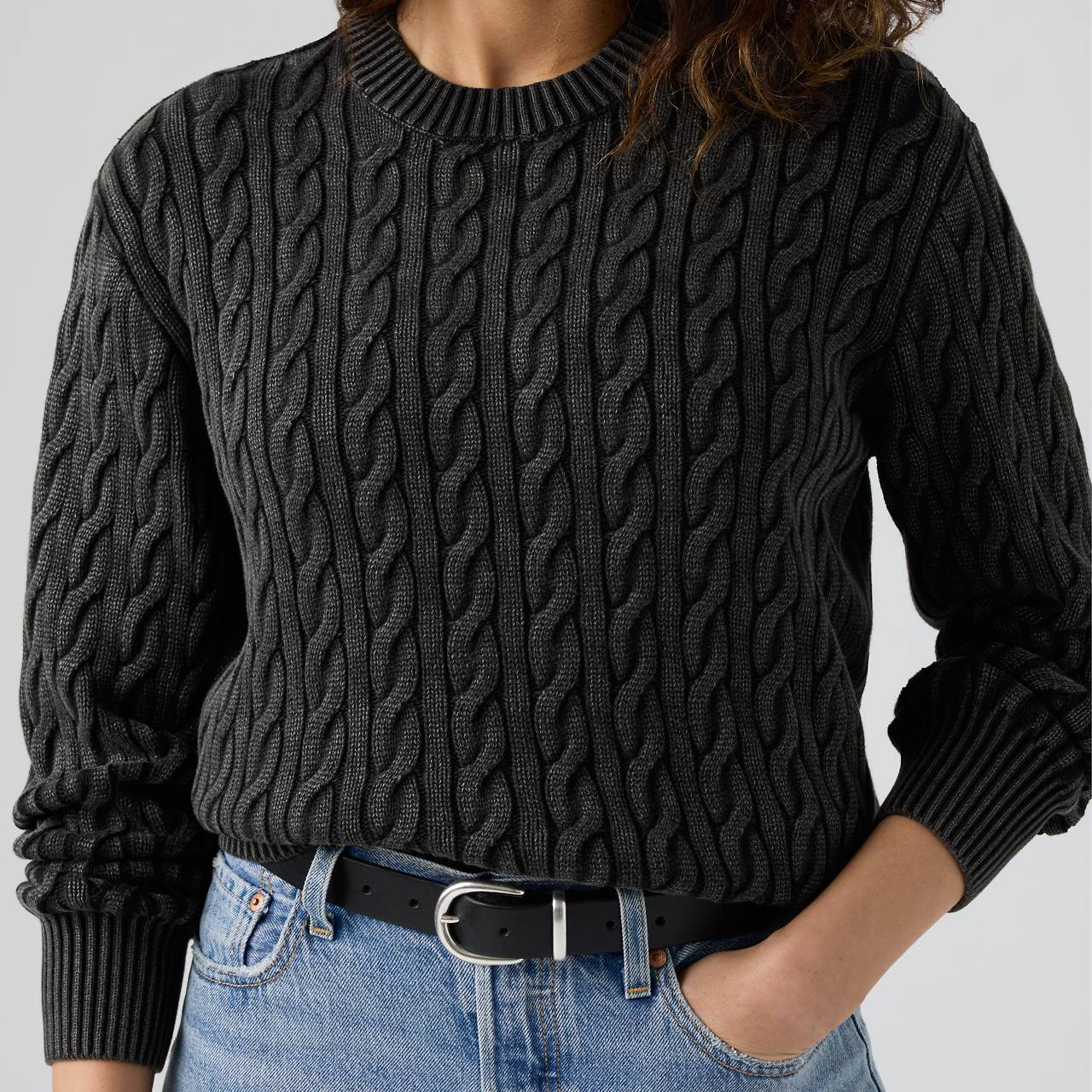 BOYFRIEND CABLE CREWNECK PULLOVER - 4