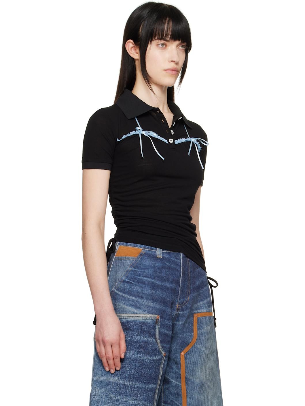 Black Halter String Piqué Polo - 2