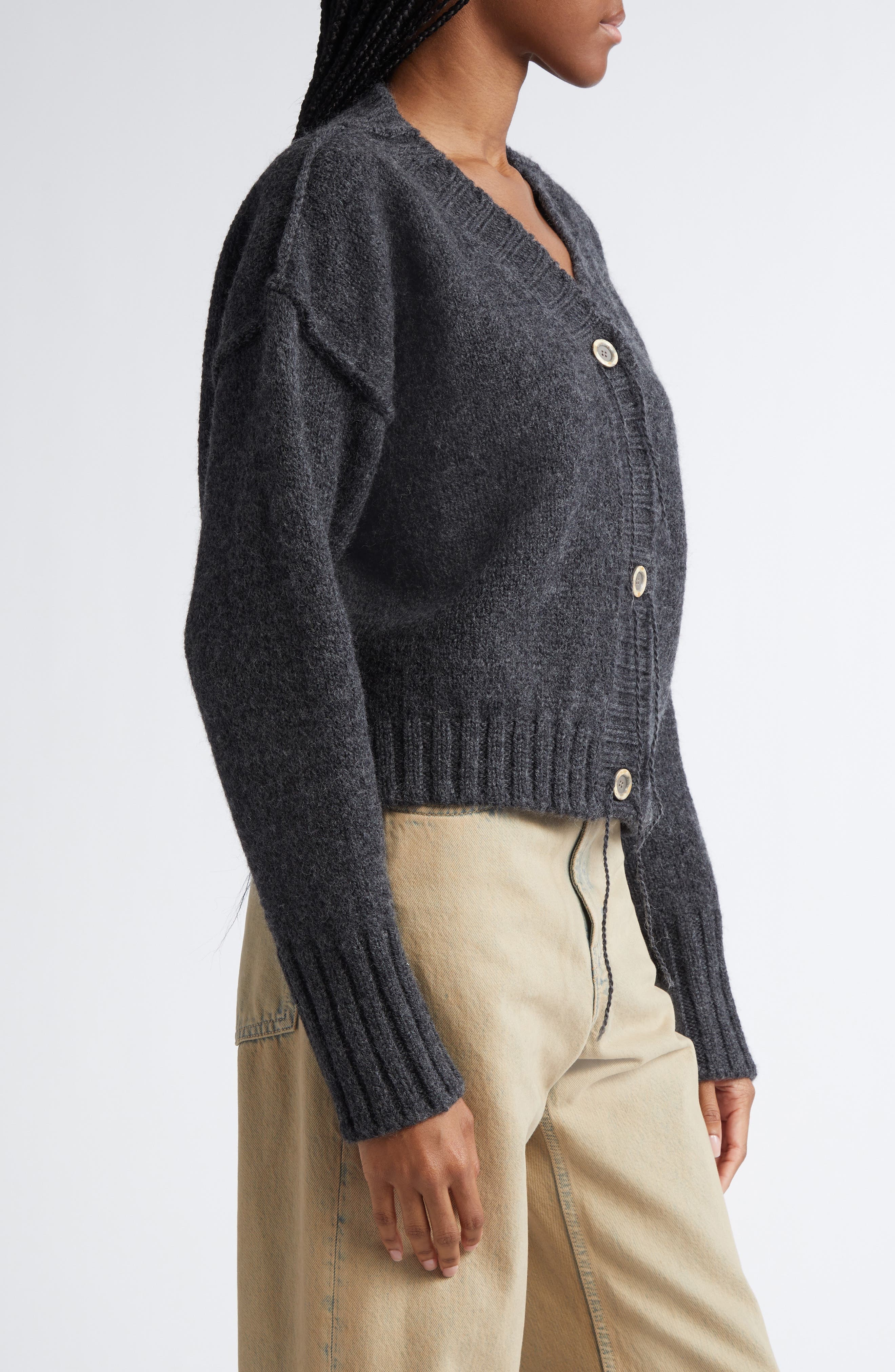 Acne Studios Krypton Wool V-Neck Cardigan in Anthracite Grey at Nordstrom - 3