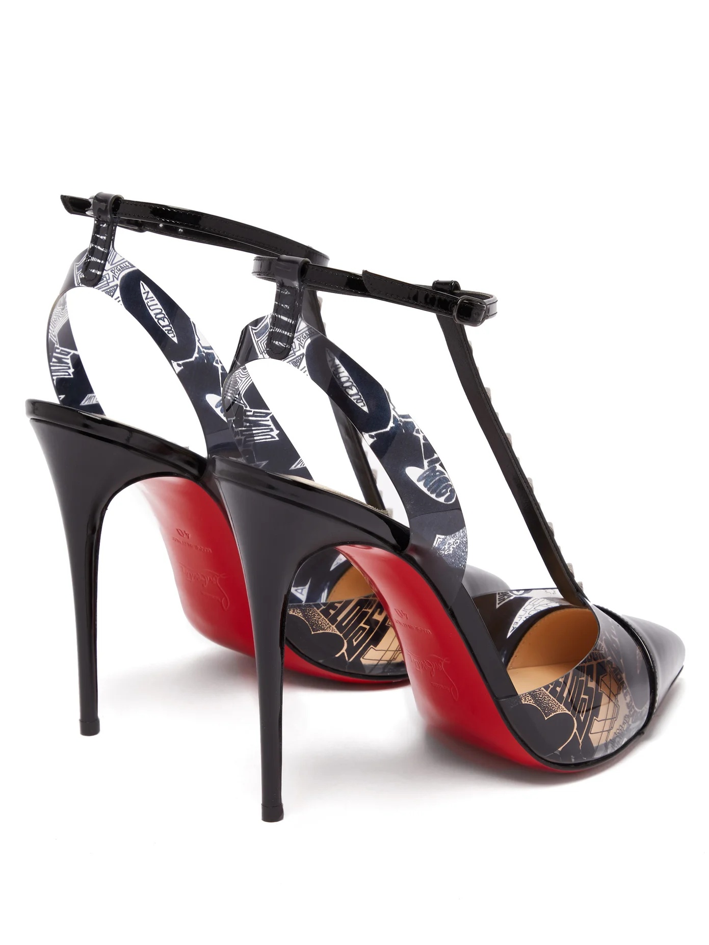 Nosy Spikes 100 graffiti-print leather pumps - 4