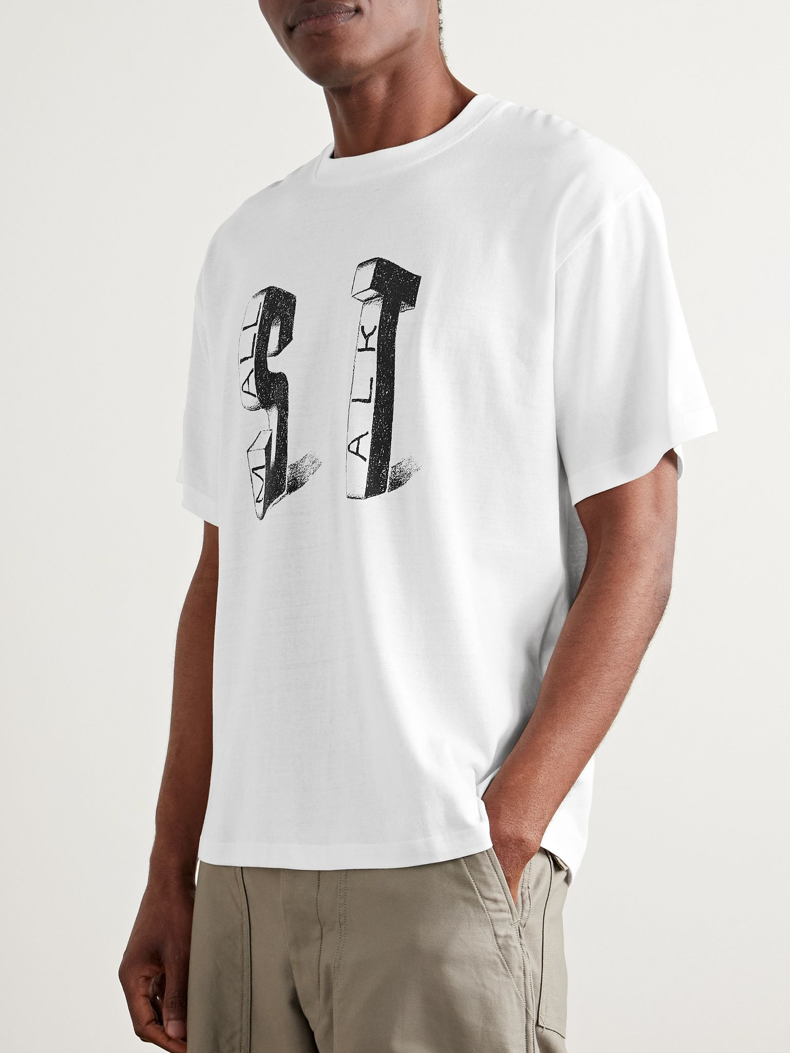 Logo-Print Cotton-Blend Jersey T-Shirt White - 3