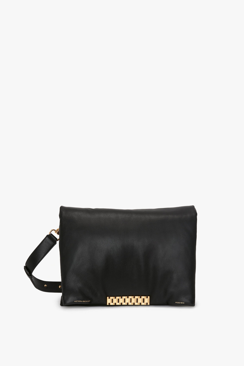 Puffy Jumbo Chain Pouch In Black Leather 2