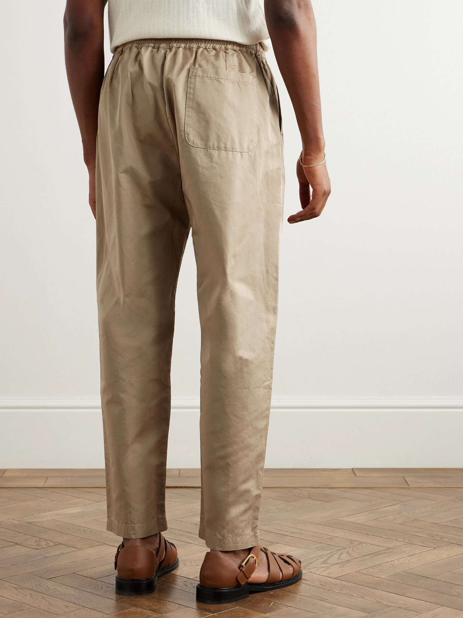 Banasa Straight-Leg Cotton and Linen-Blend Flannel Trousers Beige - 4