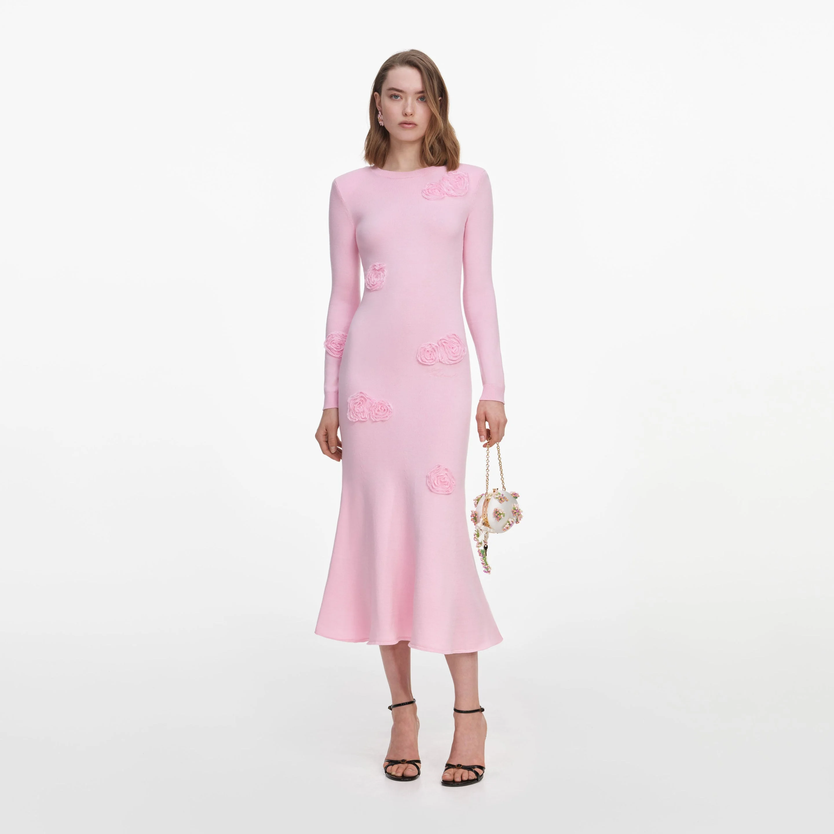 Pink Flower Knit Midi Dress - 1