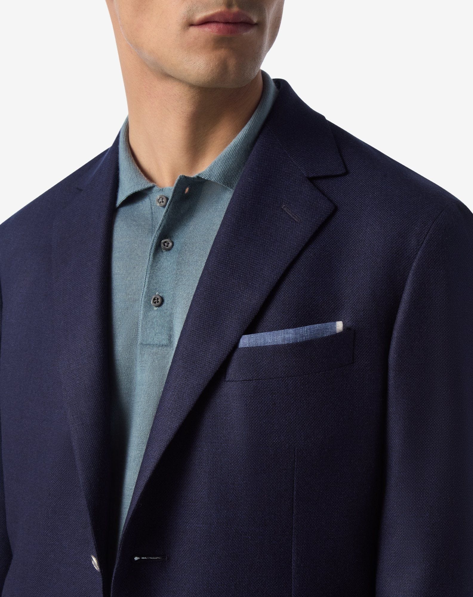 Dark blue single-breasted silk and wool jacket - 3