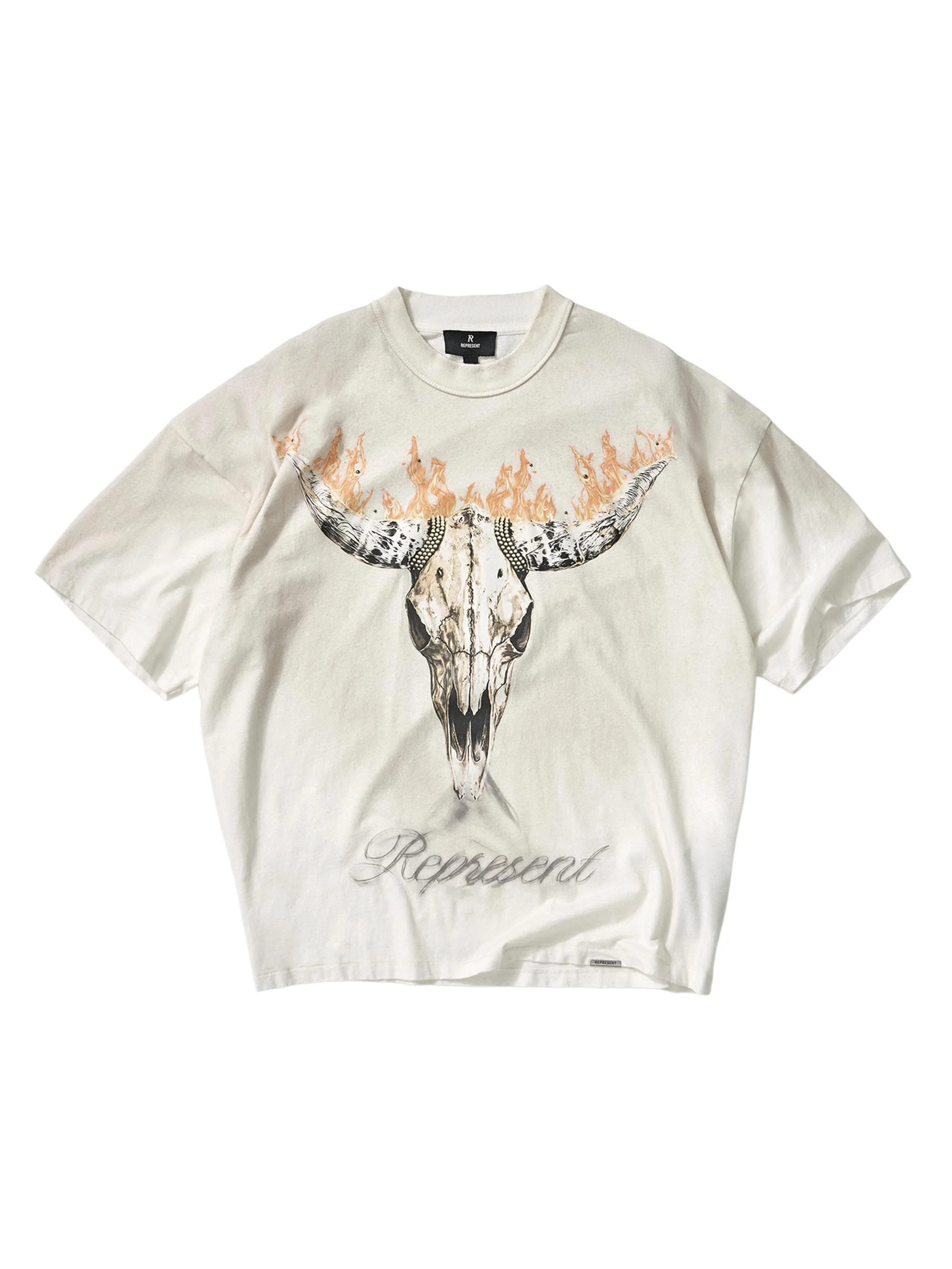 Men's British CowBoy's Crewneck T-Shirt - Washed Ecru - 1