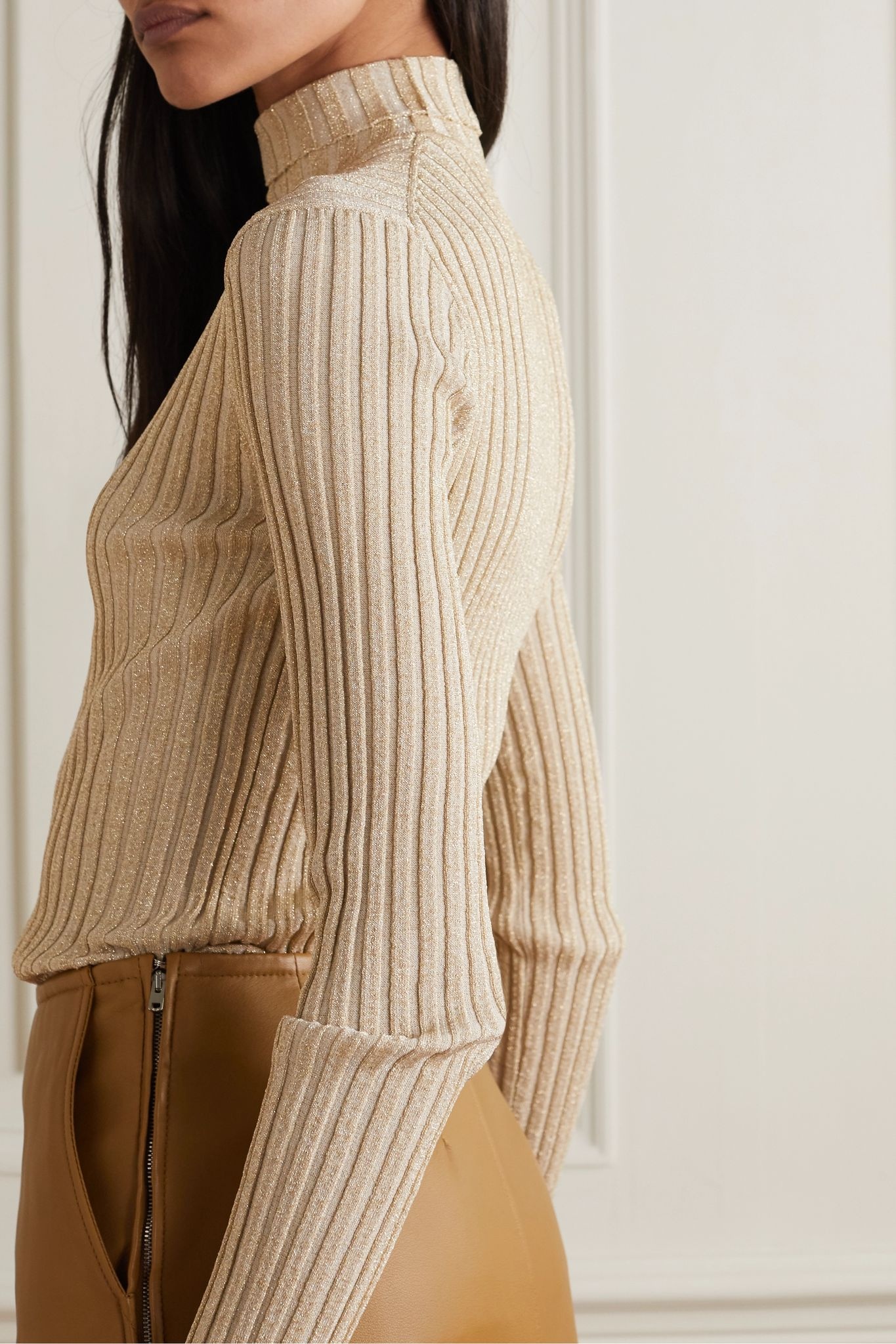 Metallic ribbed-knit turtleneck sweater - 4