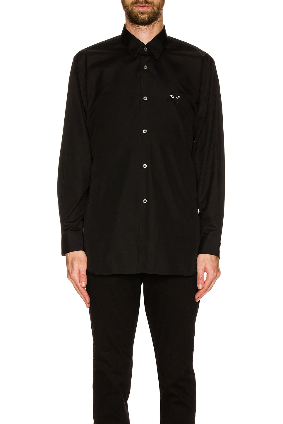 Black Emblem Cotton Button Down - 5
