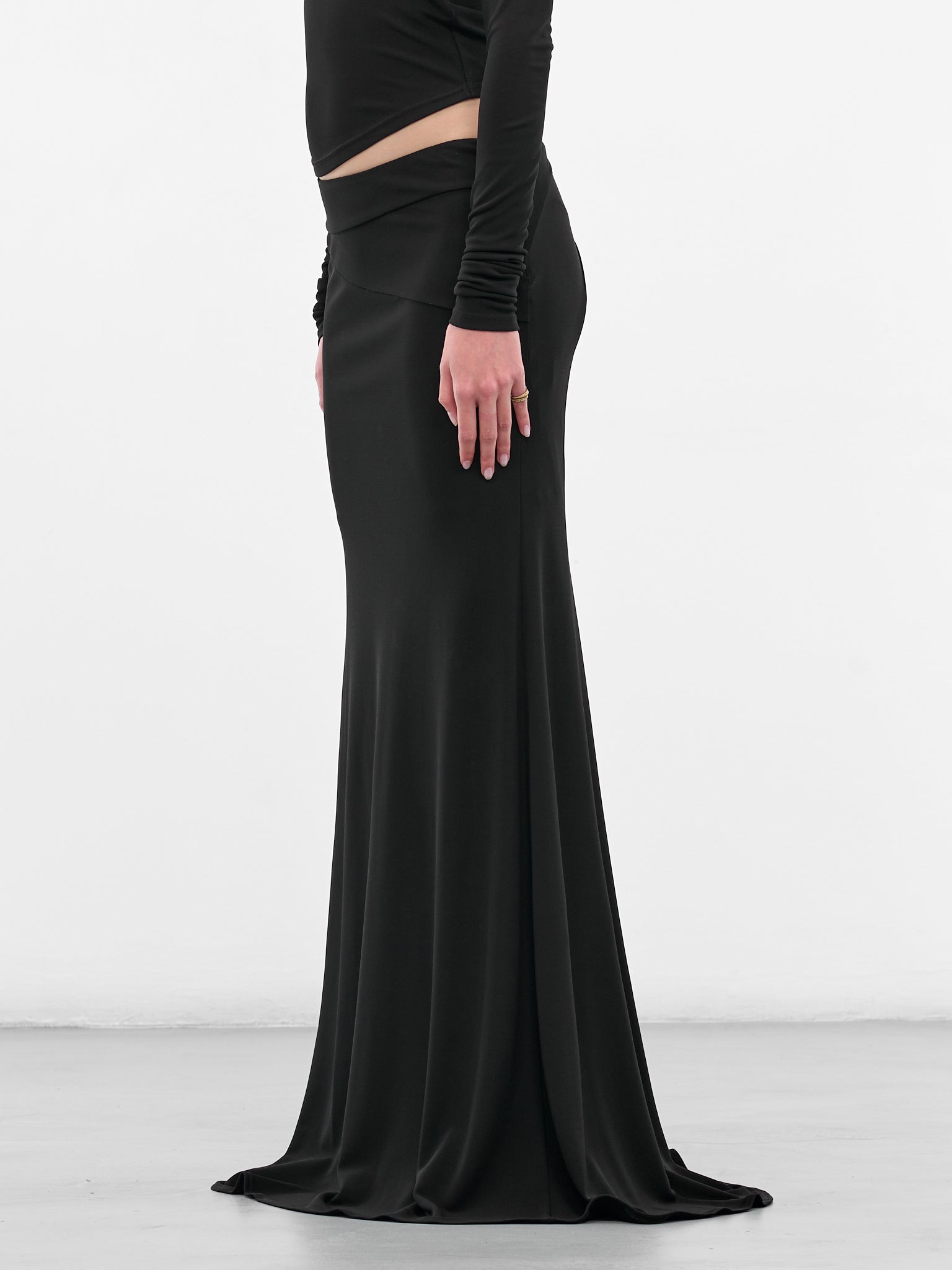 Black Long Lace-Up Skirt - 2
