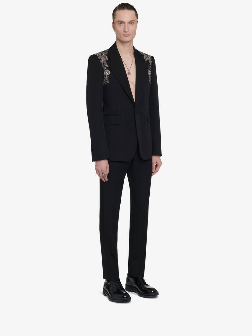 Men's Embroidered Harness Single-breasted Jacket in Black - 4