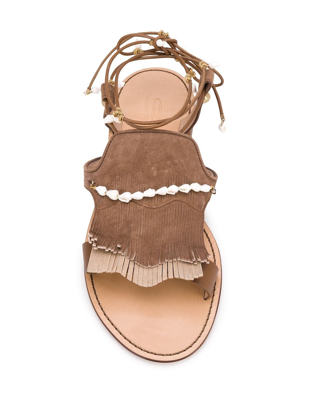 open toe beaded-fringed sandals - 4