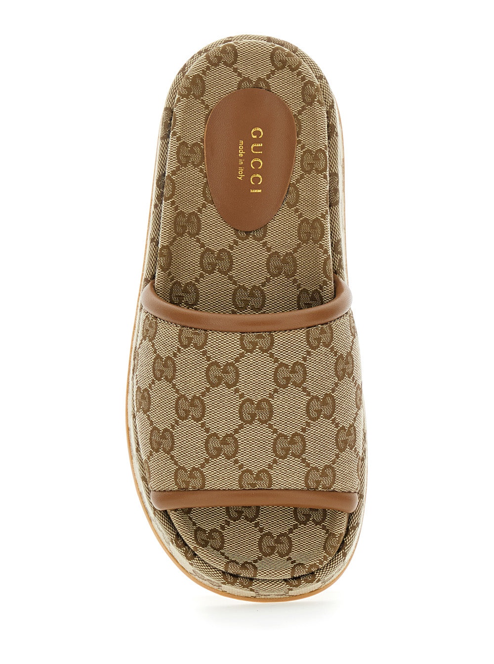 Gucci Women Beige Sandals With Leather Finishes And All-Over Gg Motif In Fabric Woman - 4