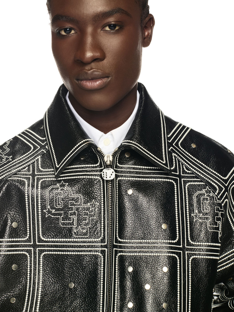 Black Dices Leather Varsity Jacket 5