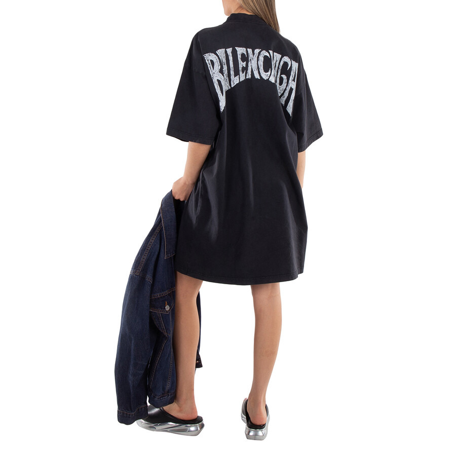 Balenciaga Ladies Logo-Print Cotton T-Shirt Dress - 4