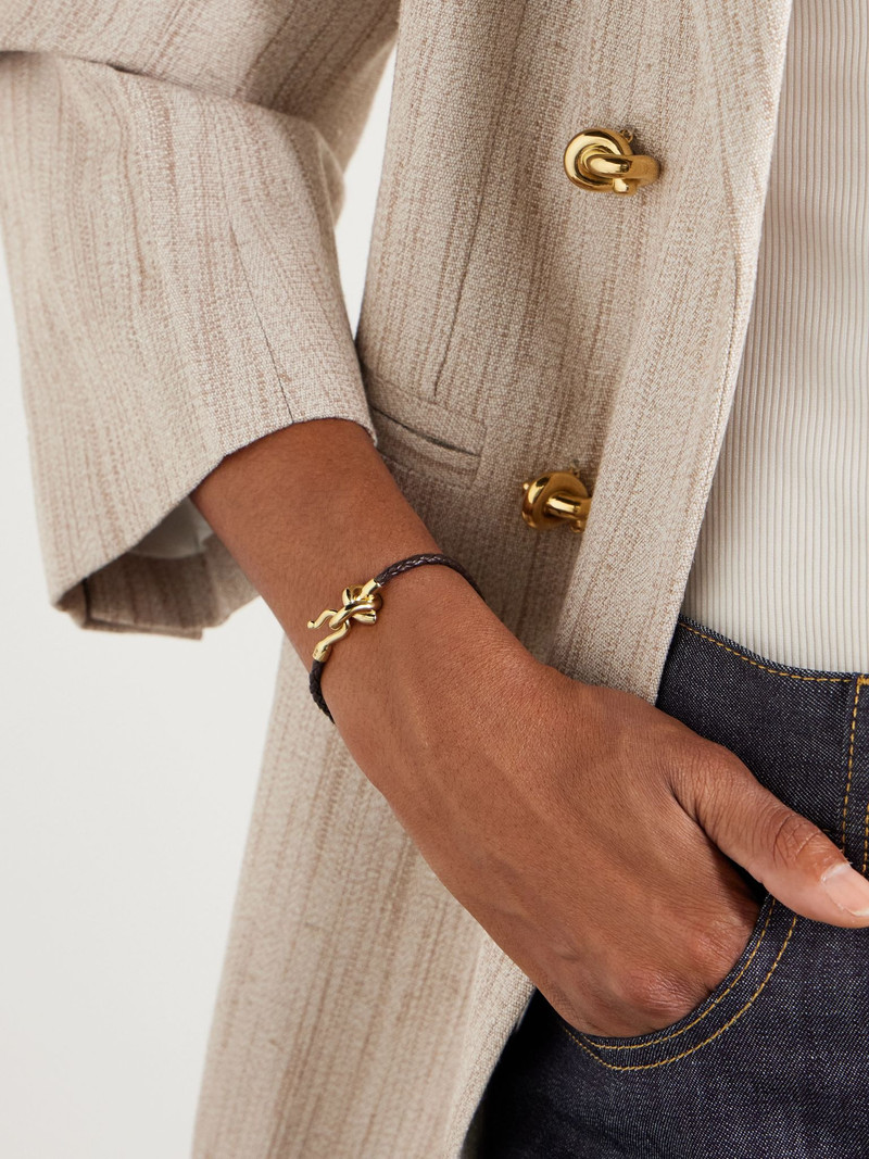 Bottega Veneta Knot gold-plated and intrecciato leather bracelet Brown outlook