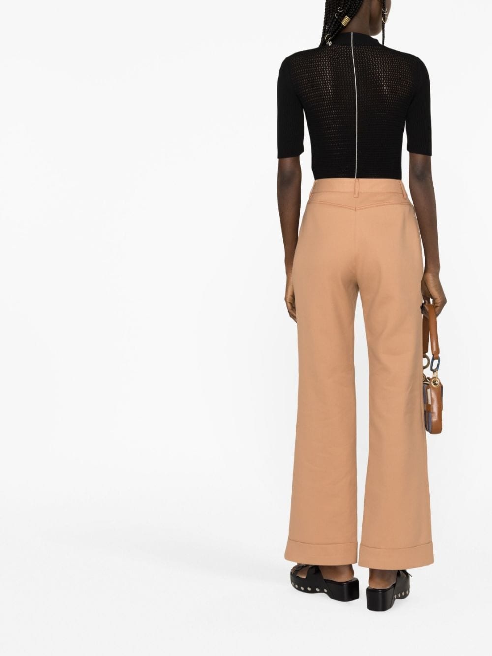 high-waisted flared cotton trousers - 3