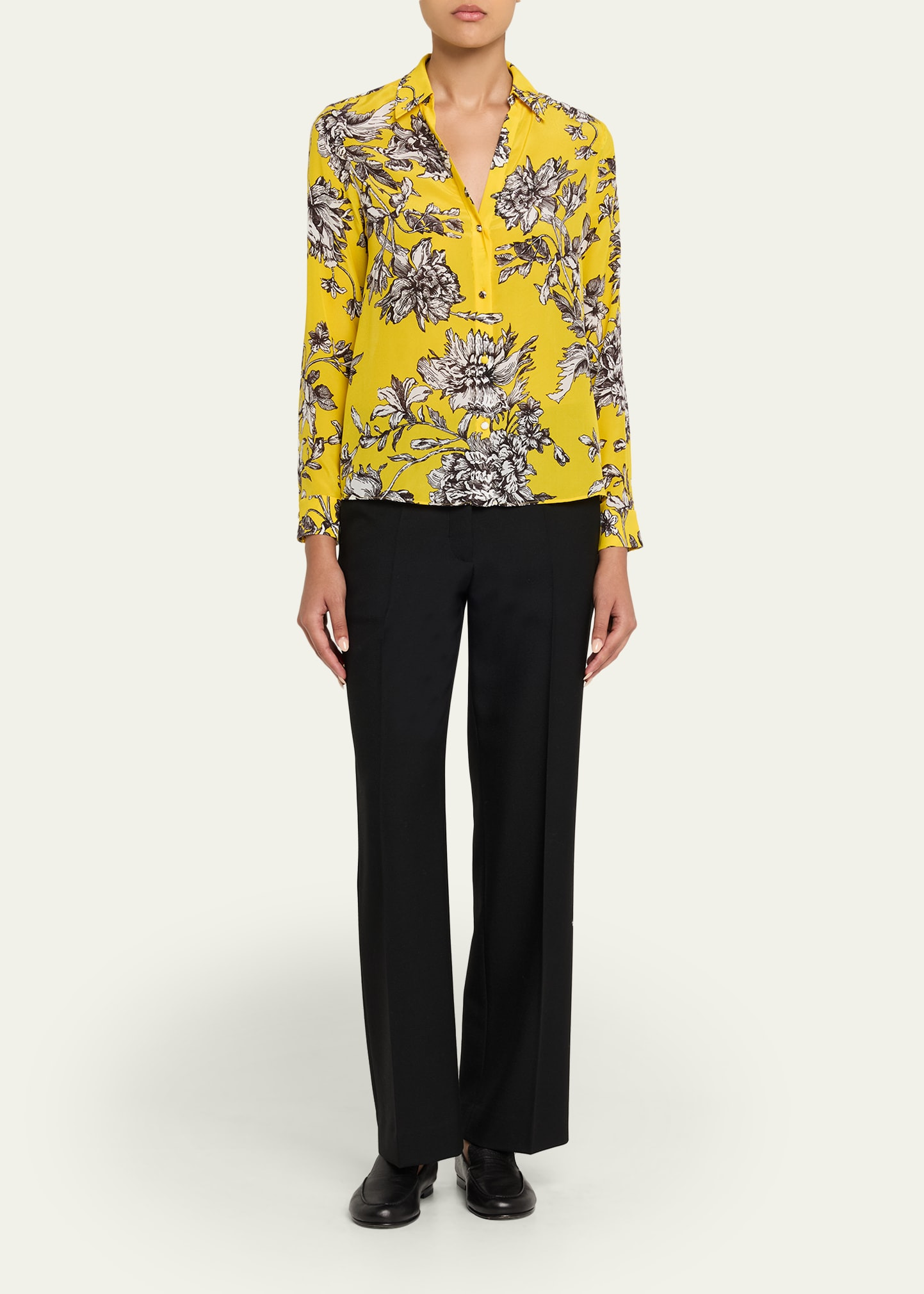 Eloise Blooming Wild Golden Button-Front Silk Blouse - 2
