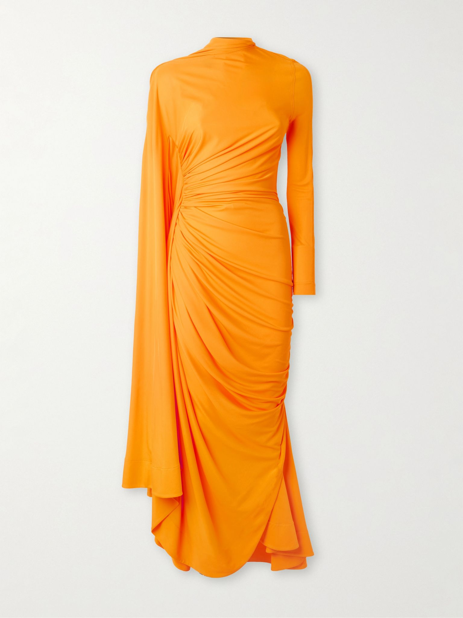 Draped gathered jersey maxi dress Bright orange - 1