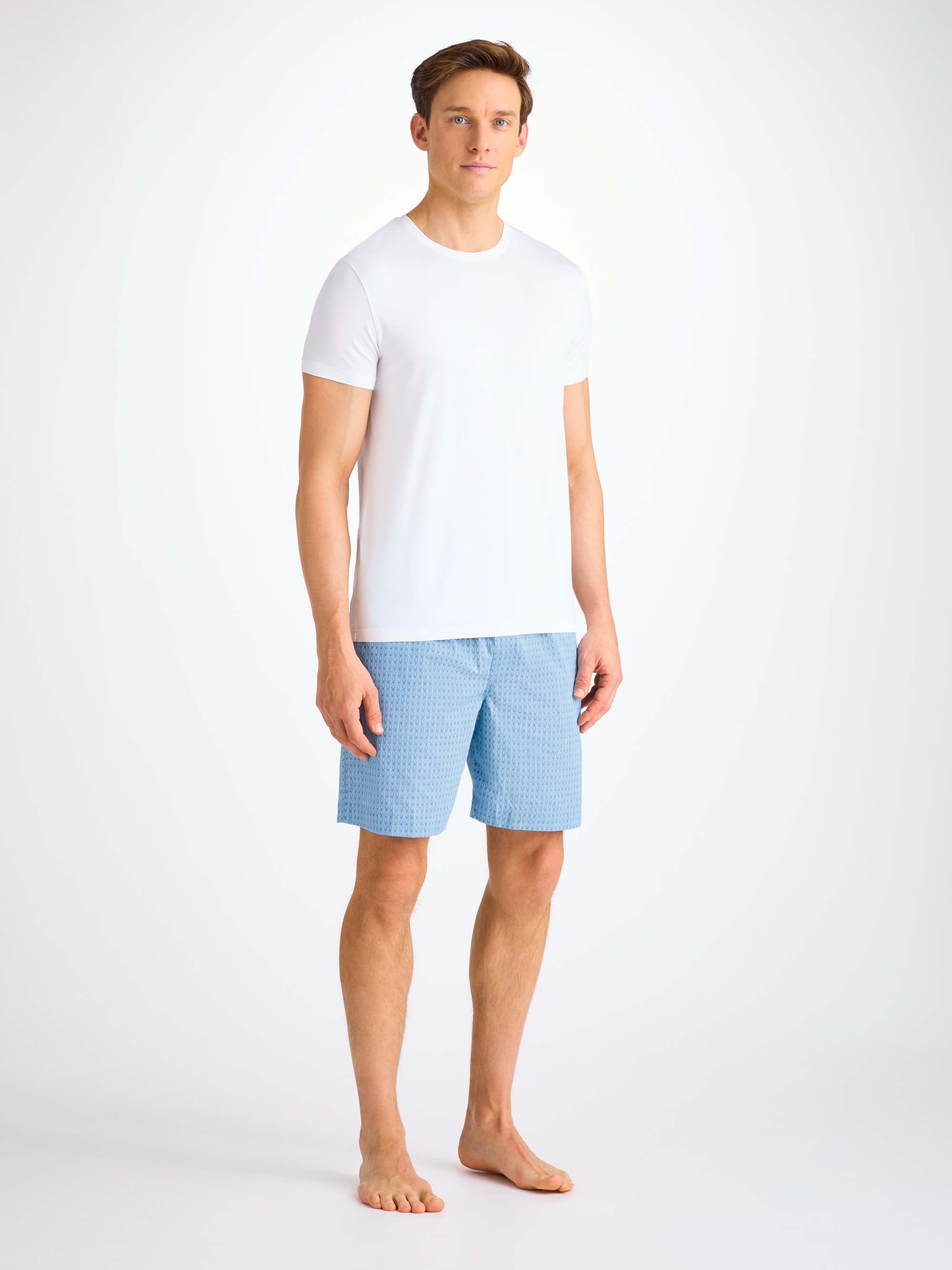 Men's Lounge Shorts Cotton Batiste Blue Jungle Leaf Print - 3