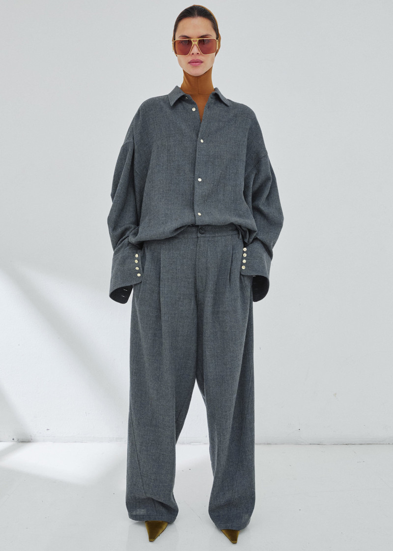 DARKPARK Darkpark Phebe Wide-Leg Japanese Light Wool Pants - Grey Melange outlook