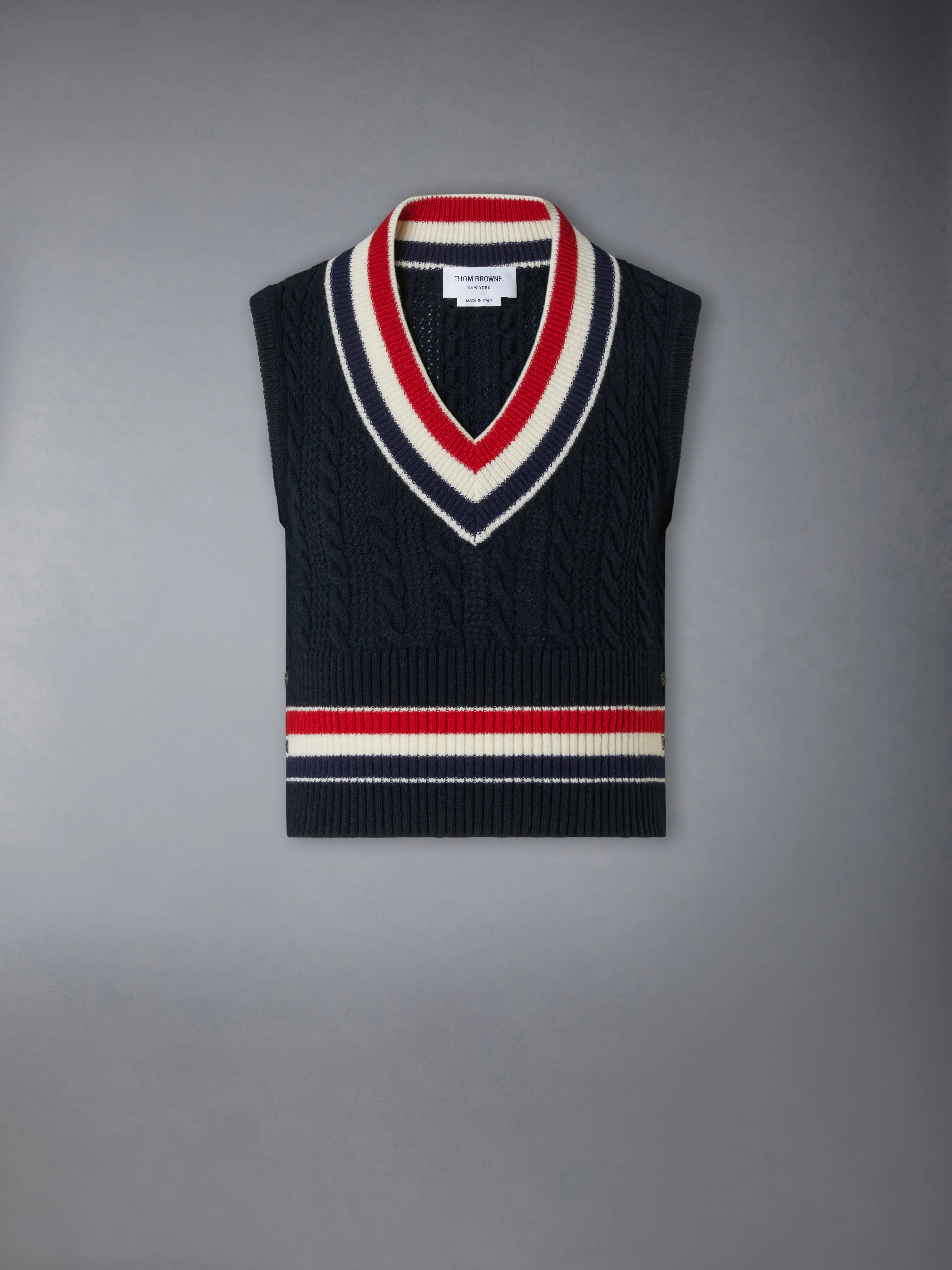 WOOL CRICKET RWB STRIPE BABY CABLE VEST - 1