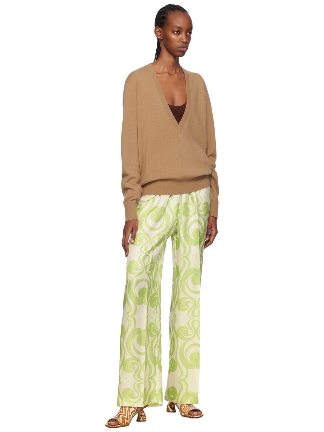 Green & White Printed Trousers - 4