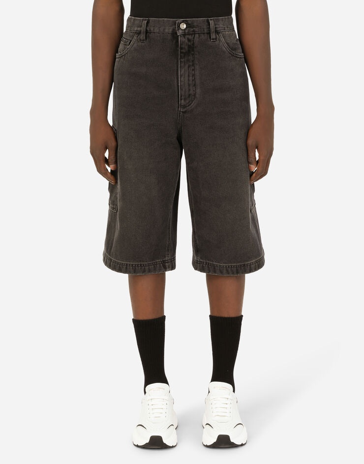 Washed black cargo shorts - 1