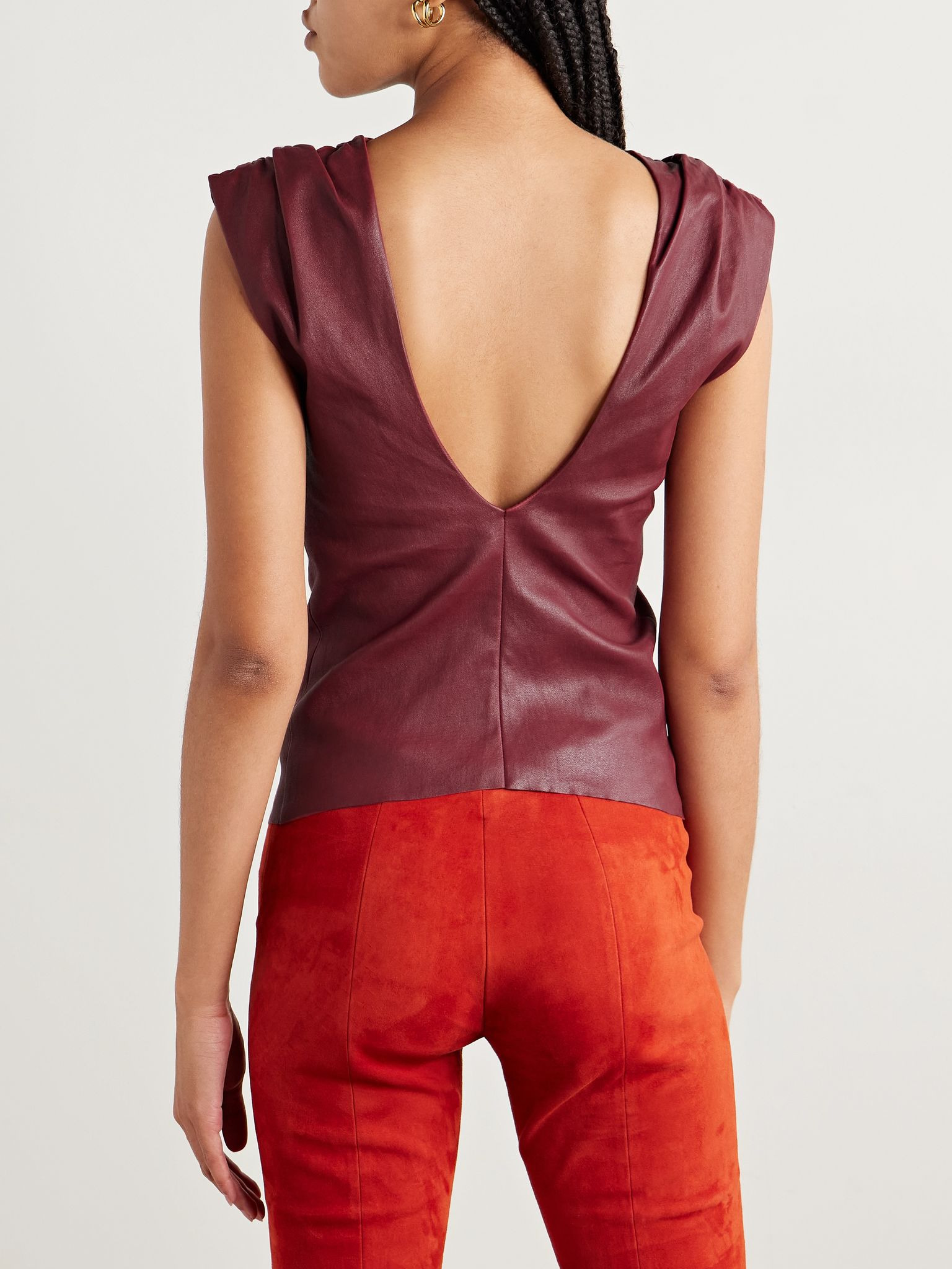 Dolores gathered leather top Burgundy - 3