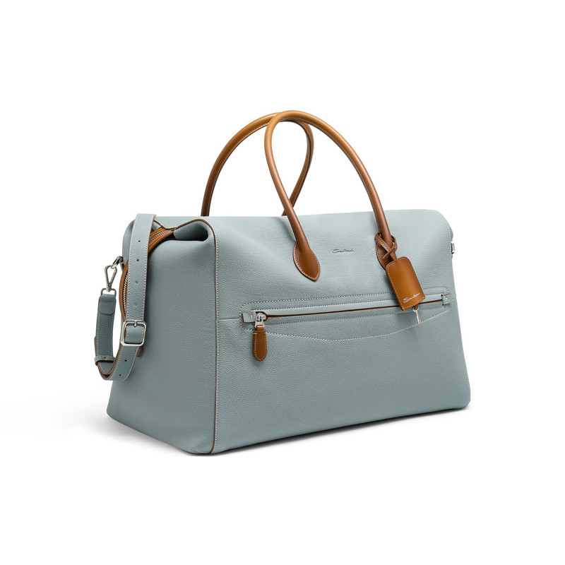 Santoni Light blue tumbled leather weekend bag outlook
