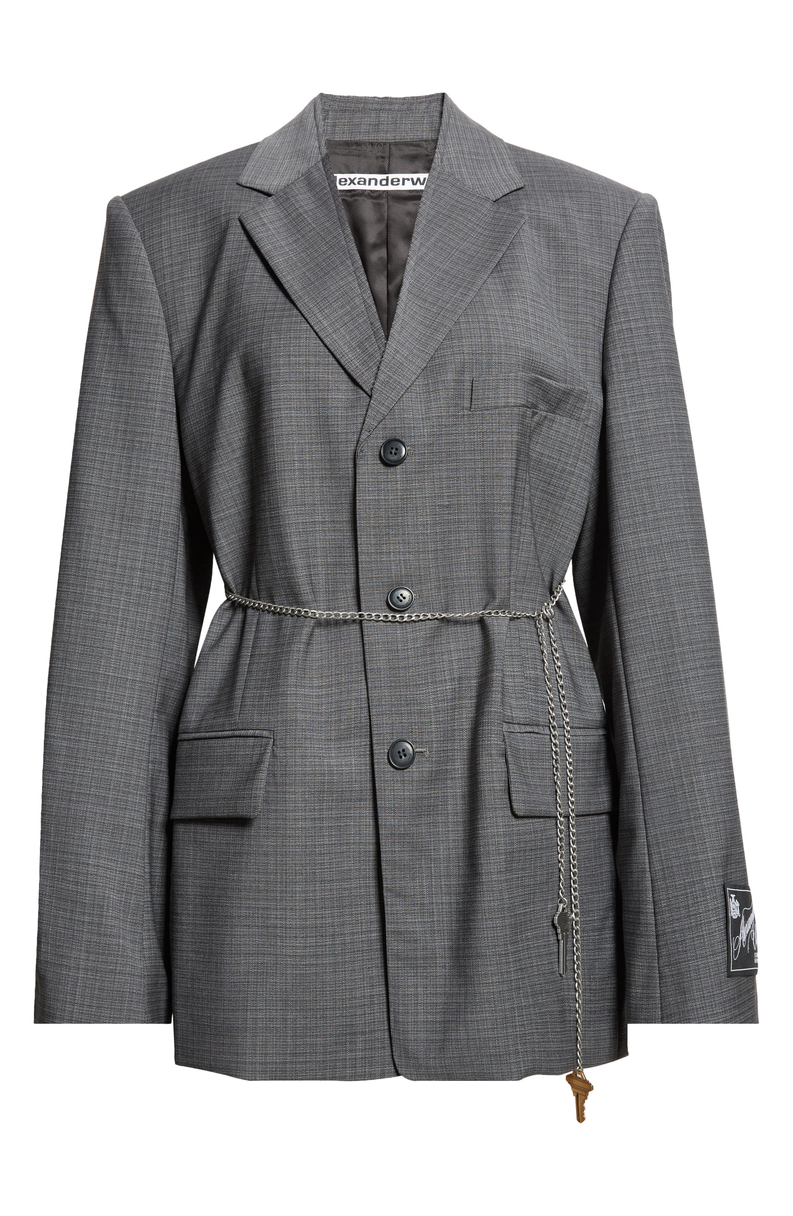 Alexander Wang Chain Embellished Melangé Raw Edge Wool Blend Blazer in Dark Grey Melange at Nordstro - 7