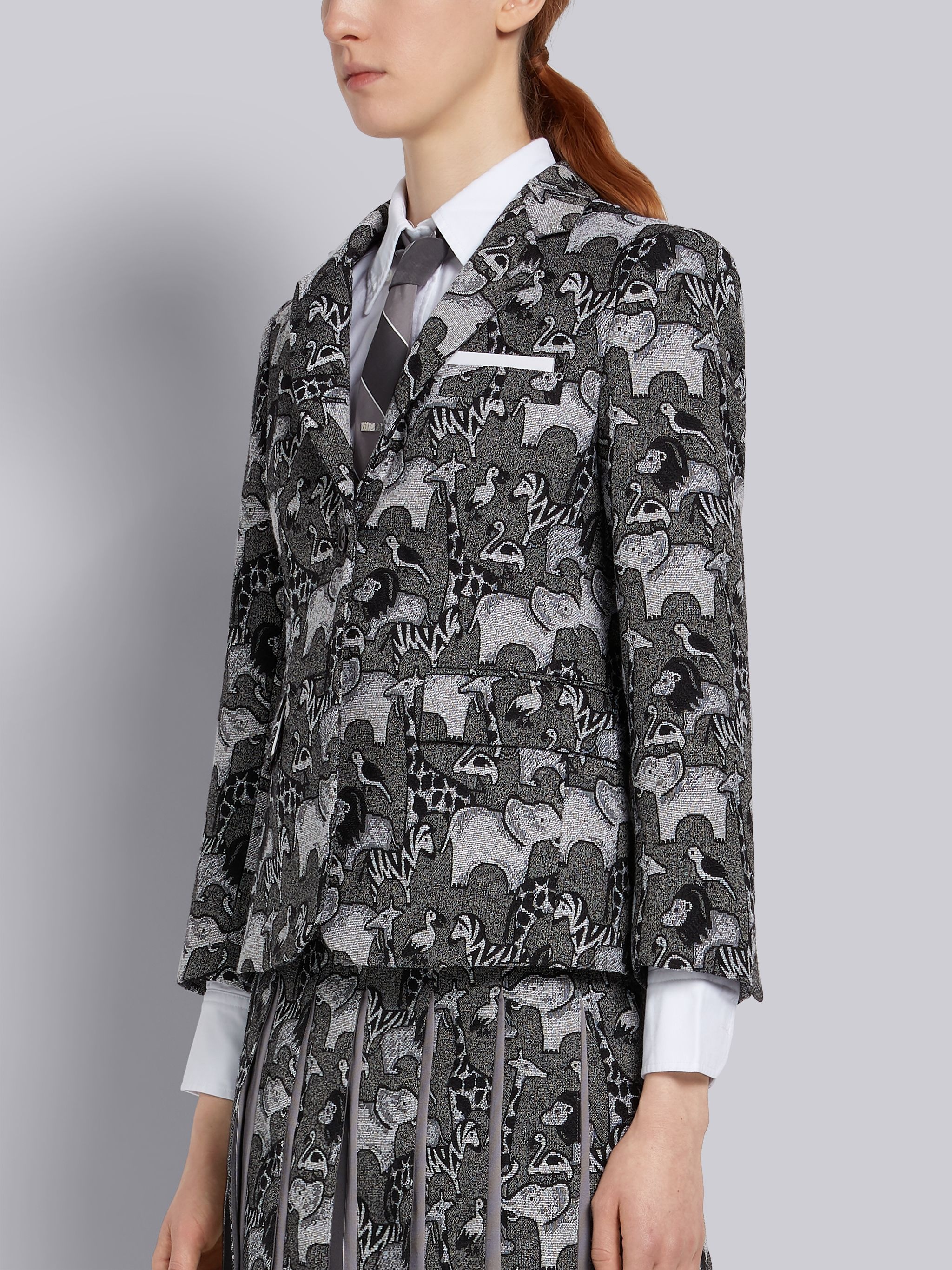 Medium Grey Animal Icon Tapestry Jacquard Classic Jacket - 2